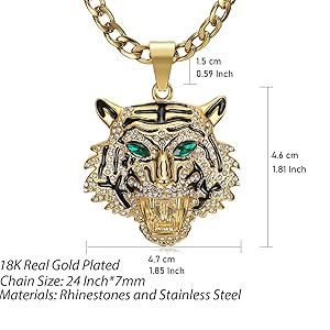 CJiePeiC CZ Fully Roaring Tiger Head With Green Red Eyes